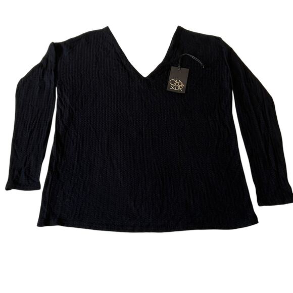 Chaser Off The Shoulder Sweater Women's Size M Black Long Sleeve V Neck NWT - Picture 1 of 7
